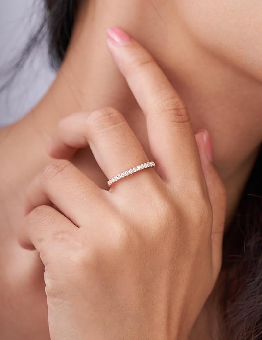 IMOLOVE Moissanite Wedding Band Wedding Rings for Women 925 Sterling Silver Rings with 18K White Gold Plated Eternity Stackable Engagement Ring Anniversary Band Size 3-12