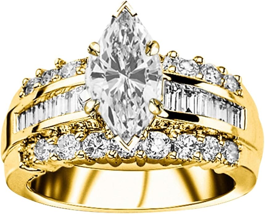 Houston Diamond District 2 to 5 Carat LAB GROWN DIAMOND Channel Set Baguette and Round Marquise Cut Diamond Engagement Ring (D-E Color VS1-VS2 Clarity)