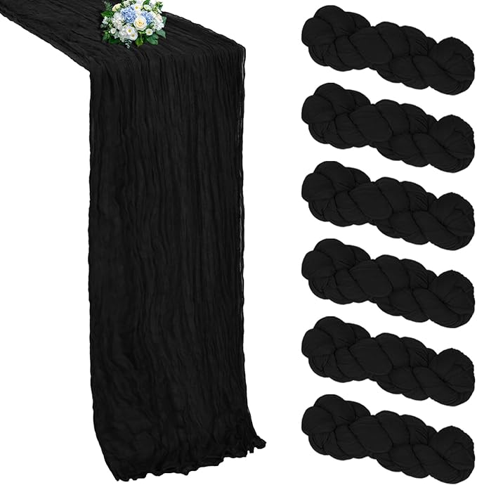 6 Pack Black Table Runner Cheesecloth 10FT Boho Cheese Cloth Table Runner Gauze Fabric 120 Inch Rustic for Wedding Birthday Party Baby Shower Centerpiece Home Decorations
