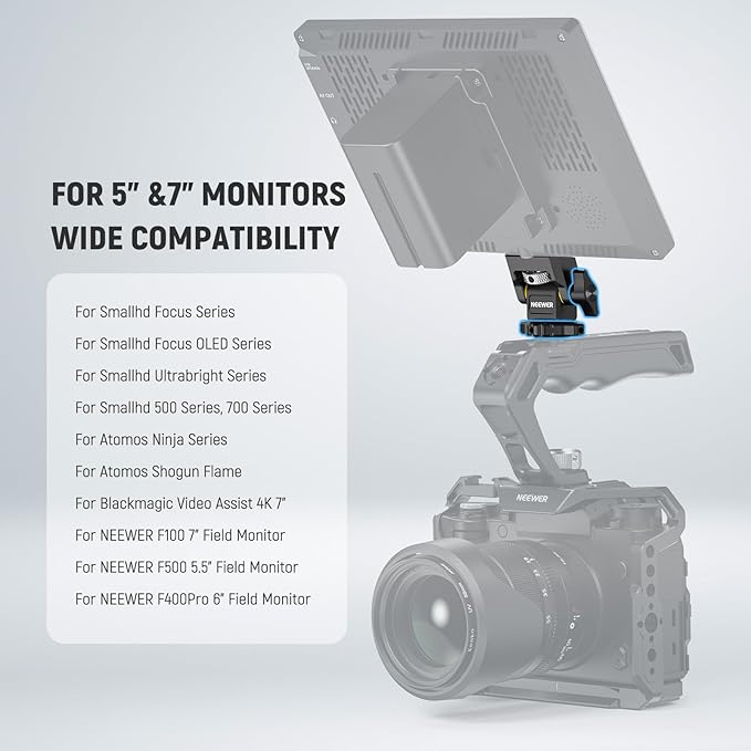 NEEWER Camera Monitor Mount with Cold Shoe (2 Pack), Anti Twist 1/4" Screw for 5" & 7" Field Monitor Compatible with Atomos Ninja V, 360° Swivel & 180° Tilt Damping, Compatible with SmallRig, MA006