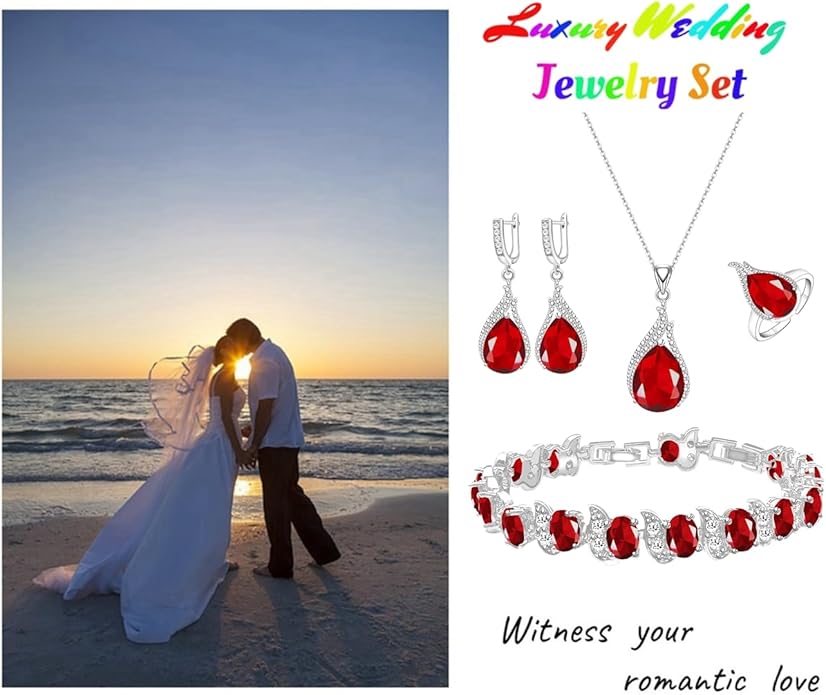 LMXXVJ Jewelry Set for Women,Teardrop Cubic Zirconia Necklace Earrings Adjustable Ring Bracelet Jewelry Set Formal Jewelry Gift