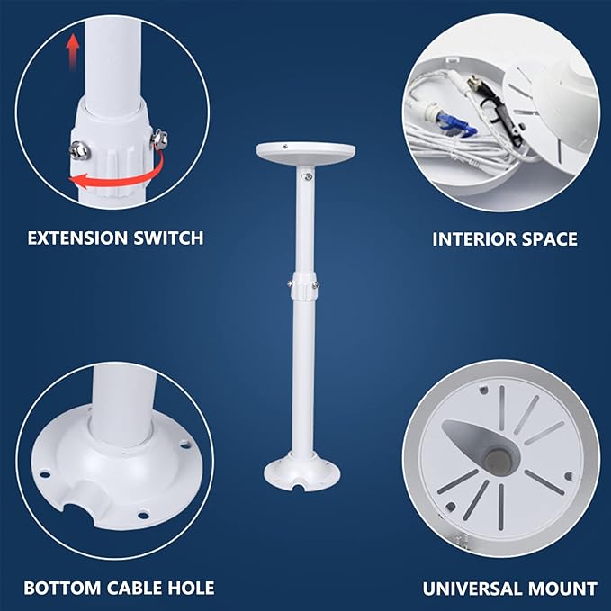 WiTi Extendable Pole Mount for Security Surveillance Cameras, Ceiling Mount Bracket for Bullet Camera,Solid Metal Max 60CM