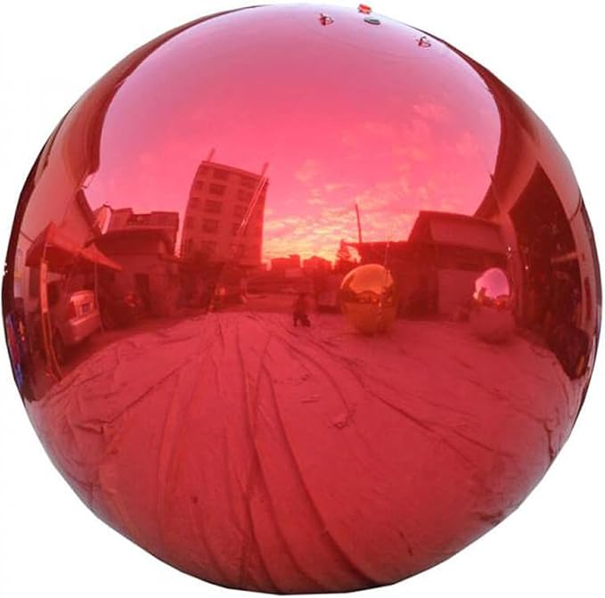 Inflatable Mirror Ball,Silver & Gold & Iridescent Giant Mirror Balloon,Big Shinny Balls,Reusable PVC Hanging Disco Sphere For Party & Wedding & Event Decoration (Red, 79in 6.6ft 2m)