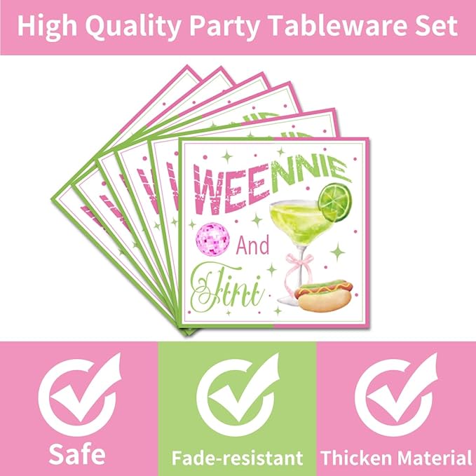 96Pcs Martini Party Decoration Disposable Tableware Set - Weenies and Tini Paper Plates Napkins Forks Pink Green Martini Theme Bridal Shower Engagement Bachelorette Party Supplies Serve 24 Guests