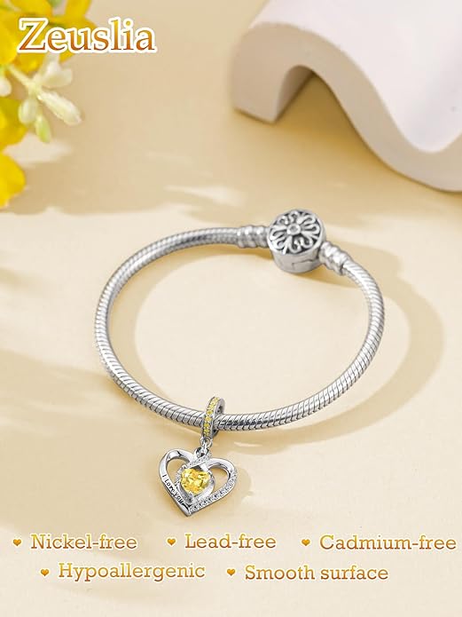 Heart Birthstone Charms for Bracelets, 925 Sterling Silver Women Bead Charms for Charm Bracelets Necklace, Mother's Day Birthday Anniversary Jewelry Gifts for Wife Mom Grandma Daughter