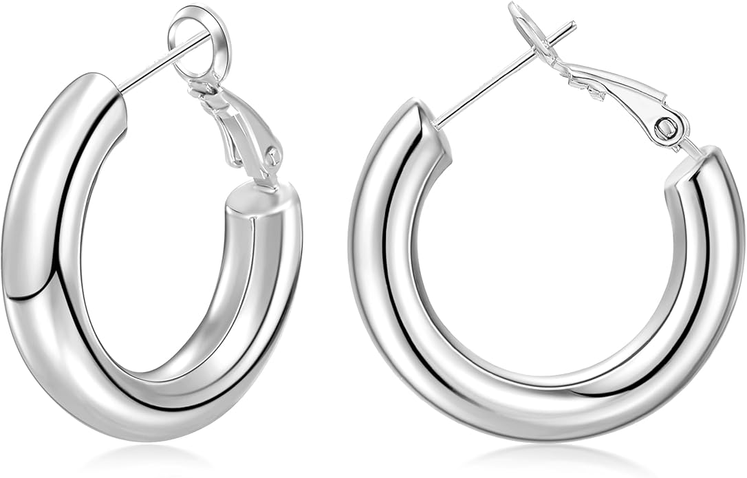 sovesi Chunky Gold Hoop Earrings for Women with 925 Sterling Silver Post, 14K Gold Plated Small Thick Gold Hoops Earrings for Women
