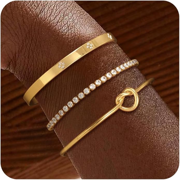 Gold Bangle Bracelets for Women, Non Tarnish Dainty 14K Gold Plated Cuff Bracelets Stackable for Women,Waterproof Bracelet Stack Gold Jewelry Gifts Trendy Adjustable Accessories