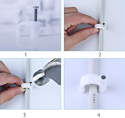 200 Pack Nail in Cable Clips Ethernet Cable Nails Tacks Clips 7mm for Cat6 Cable - White