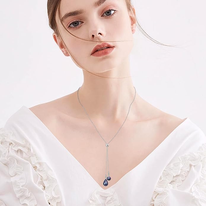 Long Necklace Sterling Silver Larait Bar Y Lariat Long Chain Drop Adjustable Necklace Gift for Her, 30"