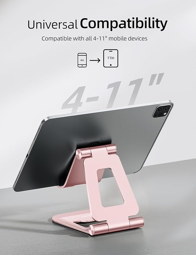 Nulaxy Aluminum Dual Foldable iPad Stand, Fully Adjustable Desktop Tablet Holder, Tablet Accessories for Office Kindle Compatible with Mobile Devices iPad Pro/Air/Mini, iPhone Pro/Max/Plus, Rose Gold