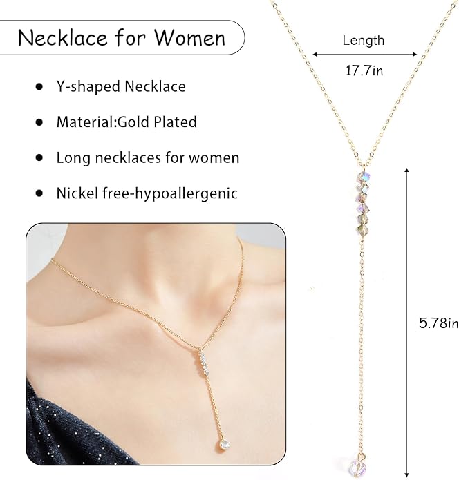 Necklace for Women, Dainty Long 14K Gold Y-Shaped Necklace Jewelry Trendy Beaded Layered Chain Drop Necklaces Jewelry Women Gifts
