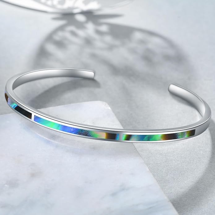 WINNICACA Bracelet for Women Opal Bracelet 925 Sterling Silver Opal Cuff Bangle Bracelets Inspirational Fine Jewelry Gifts for Women Her Wife Mom Daughter Anniversary Birthday Gifts Ideas
