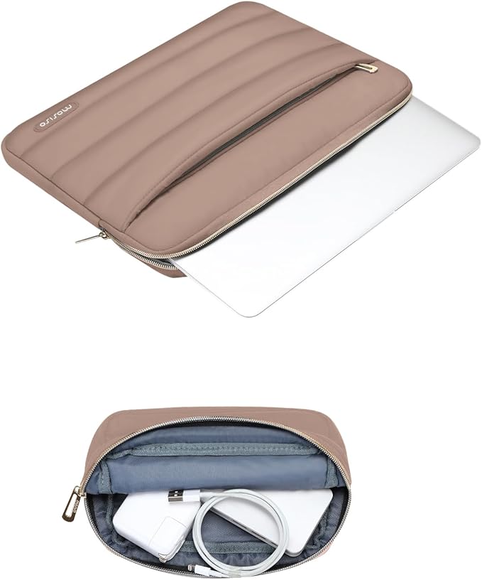 MOSISO 14 inch Laptop Case, 14 inch Puffy Laptop Sleeve Compatible with HP Lenovo Dell ASUS Acer, HP Stream, Dell Latitude, Lenovo IdeaPad, Polyester Horizontal Bag with Small Case, Brown