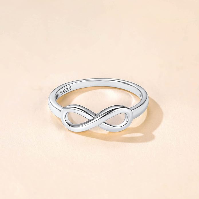 Suplight 925 Sterling Silver Ring Simple Infinity Knot Wedding Band Rings Love Knot Promise Ring for Women Size 4-12(with Gift Box)