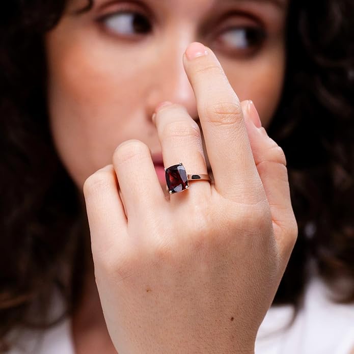 Angara Cushion Garnet Solitaire Ring in Sterling Silver/14K Solid Gold/Platinum | Natural Garnet Solitaire Ring for Women | January Birthday, Anniversary, Gemstone Jewelry Gift