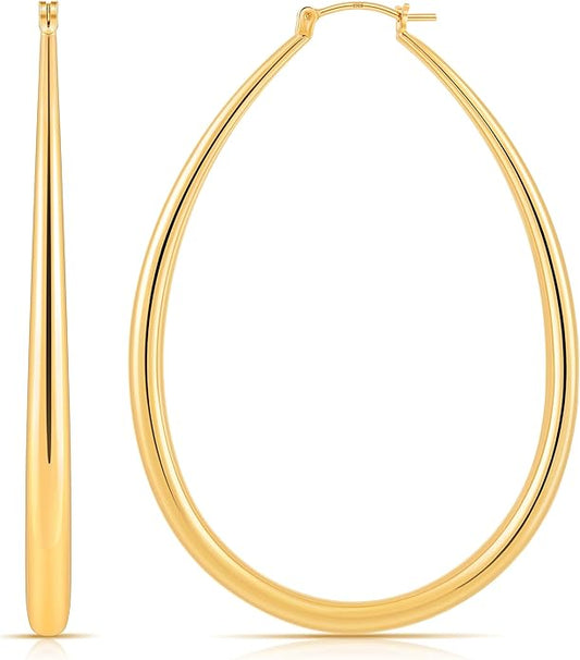 Gacimy Chunky Hoop Earrings for Women, 14K Gold Plated Oval Hoop Earrings with 925 Sterling Silver Post