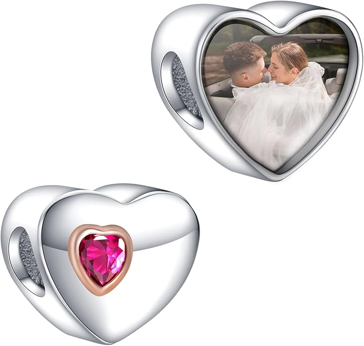 Annmors Personalized Photo Charms For Bracelets/Necklace 925 Sterling Silver Love Heart Shaped Engraved Customize Picture Gift for Birthday Mother's Day,Bead Charms Jewelry for Women
