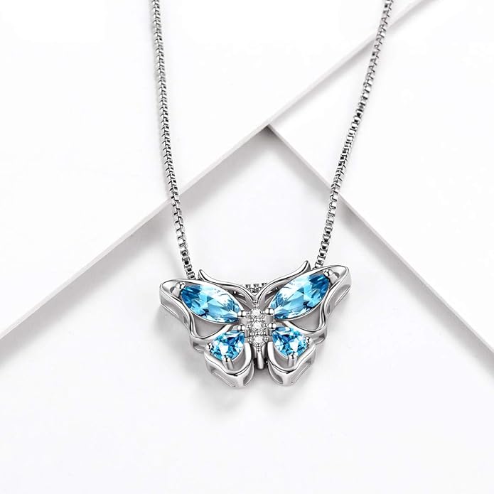 Aurora Tears Butterfly Jewelry,Women 925 Sterling Silver Butterflies Birthstone Pendant Necklace/Earrings/Rings Wedding Gift