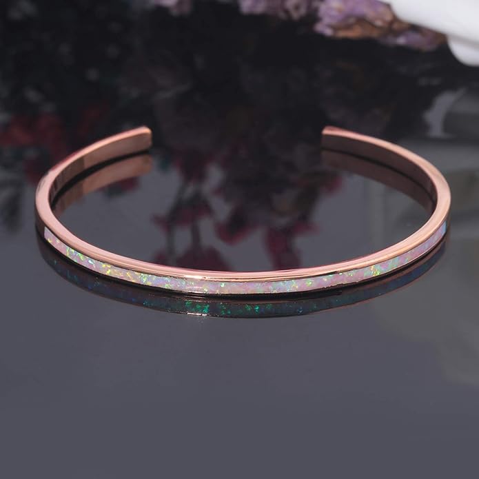 CiNily Womens Cuff Bracelet,Opal Bangle Bracelets Gold Plated Hypoallergenic Ladies Gemstone Open Cuff Bangle Bracelet