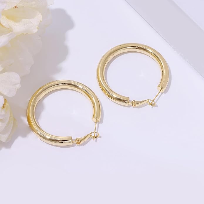 sovesi Chunky Gold Hoop Earrings for Women with 925 Sterling Silver Post, 14K Gold Plated Small Thick Gold Hoops Earrings for Women