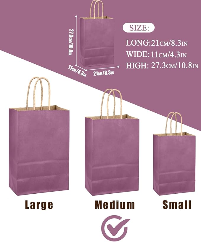 qiqee Purplish Red Gift Bag with Handles Bulk 24Pcs Paper Bags -10.6"x8.3"x4.3"Party Favor Bags - Solid Color