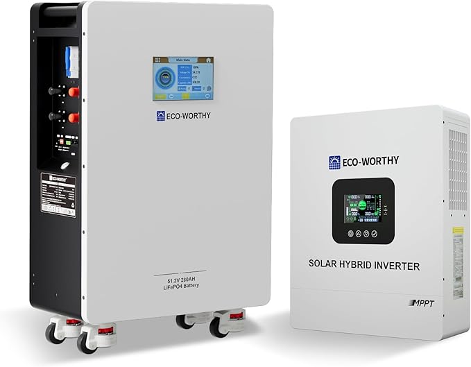 ECO-WORTHY Home Power Station Backup, 48V 280AH LiFePO4 Battery with 5KW Inverter, Communication Support, for Home Backup, Emergency, Solar Energy System