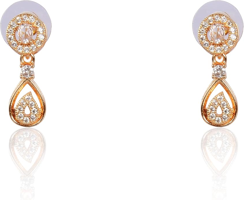 Nilu's Collection American Diamond Stone Studded | Rose Gold/Silver Plated | Anti Tarnish Jewellery Set for Women | Matching Earrings Perfect for Weddings and Special Occasions