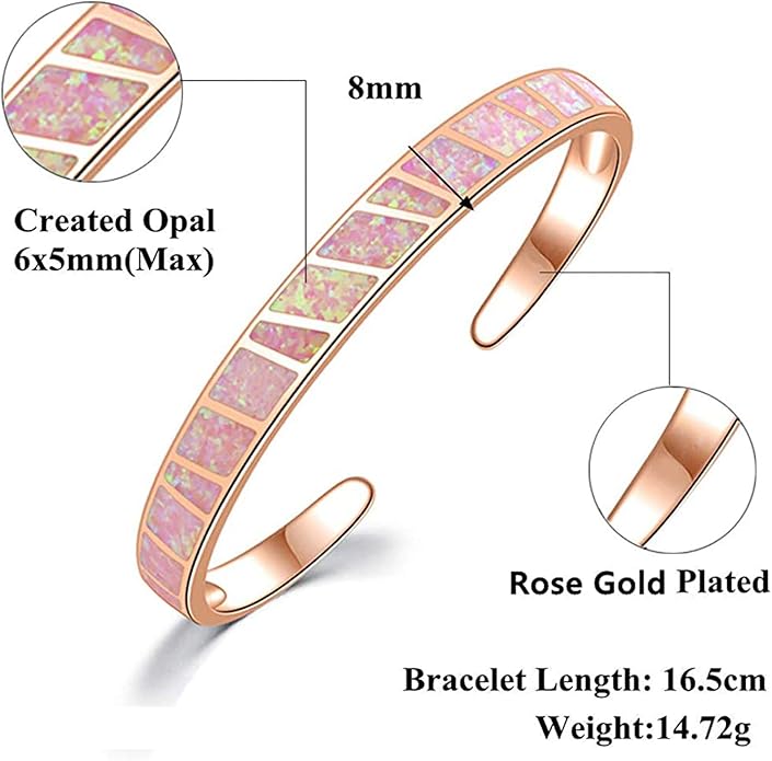 CiNily Womens Cuff Bracelet,Opal Bangle Bracelets Gold Plated Hypoallergenic Ladies Gemstone Open Cuff Bangle Bracelet