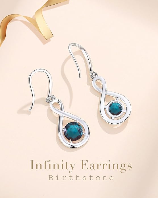 FANCIME Valentines Day Gift Dangle Drop Earrings 925 Sterling Silver Dainty Infinity Round Gemstone Birthstone Jewelry Birthday Gifts for Her Women
