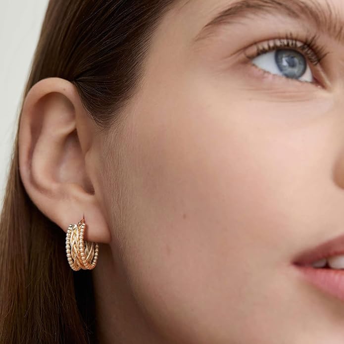 Hoop Earring 14k Gold Earrings for Women Twisted Chunky Hoop Earrings Thick Gold Hoops Unique Gold Jewelry for Women Every Occasion 23.3mm*9mm