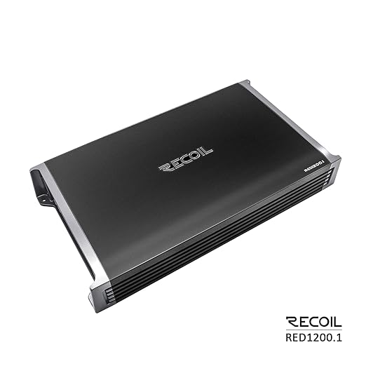 Recoil RED1200-1 2500 Watts Class-D Strappable Car Audio Mono-Block Subwoofer Amplifier, 1 Ohm Stable, Remote Bass Knob Included