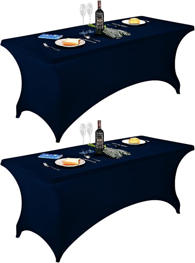 FORLIFE 2Pack Spandex Table Covers，Fitted Tablecloth for Rectangular Tables, Stretch Patio Table Covers, Universal Spandex Table Cover for Wedding, Banquet, Party (6ft, Navy)