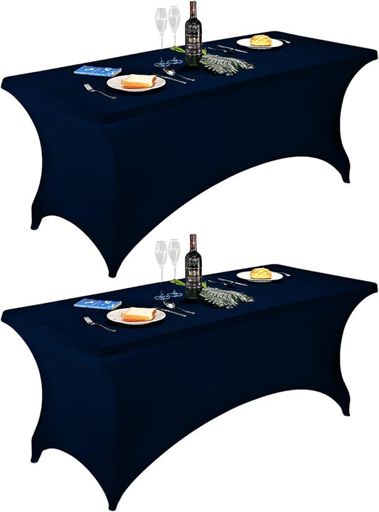FORLIFE 2Pack Spandex Table Covers，Fitted Tablecloth for Rectangular Tables, Stretch Patio Table Covers, Universal Spandex Table Cover for Wedding, Banquet, Party (6ft, Navy)