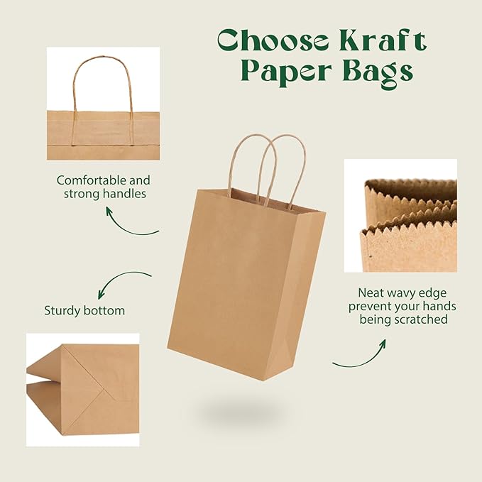 MESHA Kraft Paper Bags 5.25X3.75X8 Brown Small Gift Bags with Handles Bulk,1000 Pcs for Small Business,Birthday Wedding Party Favor,Paper Shopping