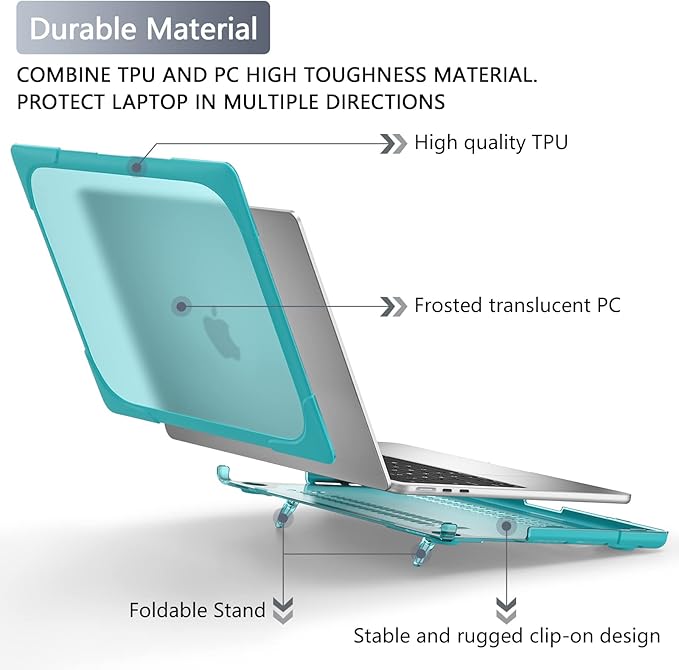 Batianda for New MacBook Air 13.6 inch Case 2025 M4 2024 2022 Release Model A3240 A2681(M2) A3113(M3), Heavy Duty Shockproof Protective Hard Shell with Fold Kickstand & Keyboard Cover, Light Blue