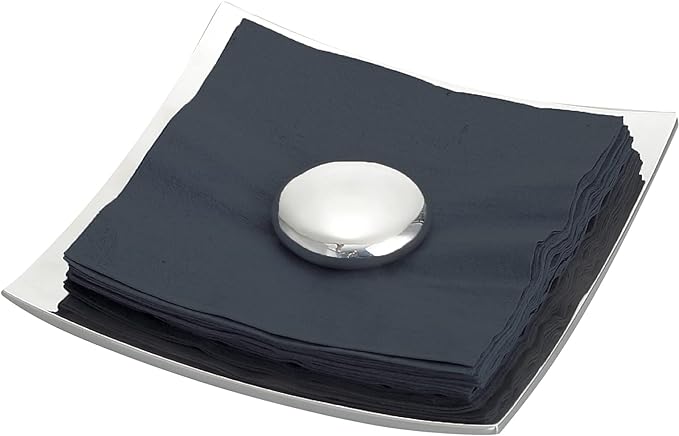 nambe Stone Napkin Holder for Kitchen Countertops | Use for Indoor and Outdoor Dining | Table Top Luncheon Napkin Tray for Parties, Weddings, and Events | Made of Metal Alloy | 8 x 8 inches