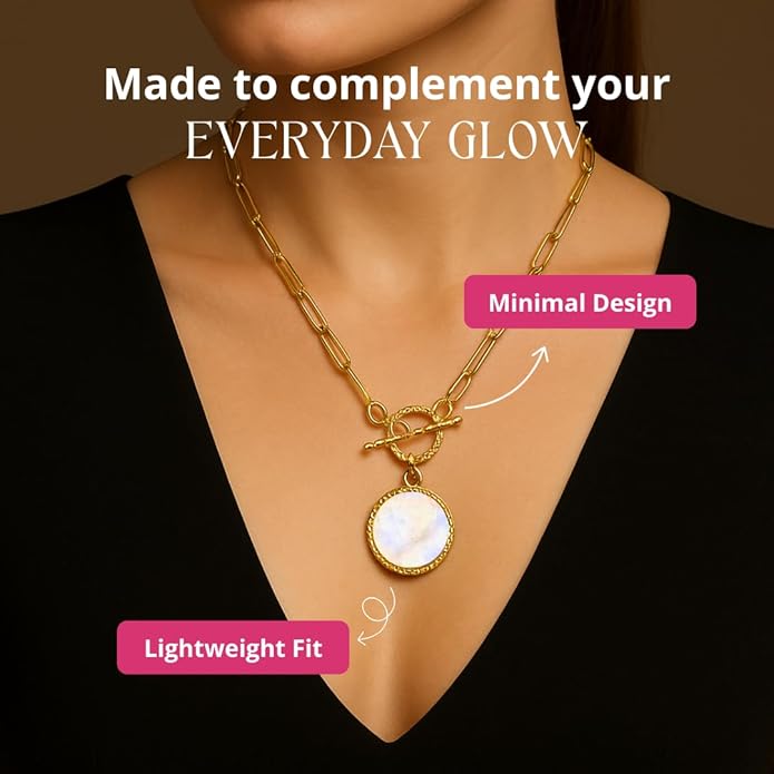 Gempires Gemstone Coin Front Toggle Pendant Necklace for Women with Gold Paperclip Chain, Natural Crystal Pendant with Toggle Clasp, Handcrafted Perfect Jewelry Gift for her