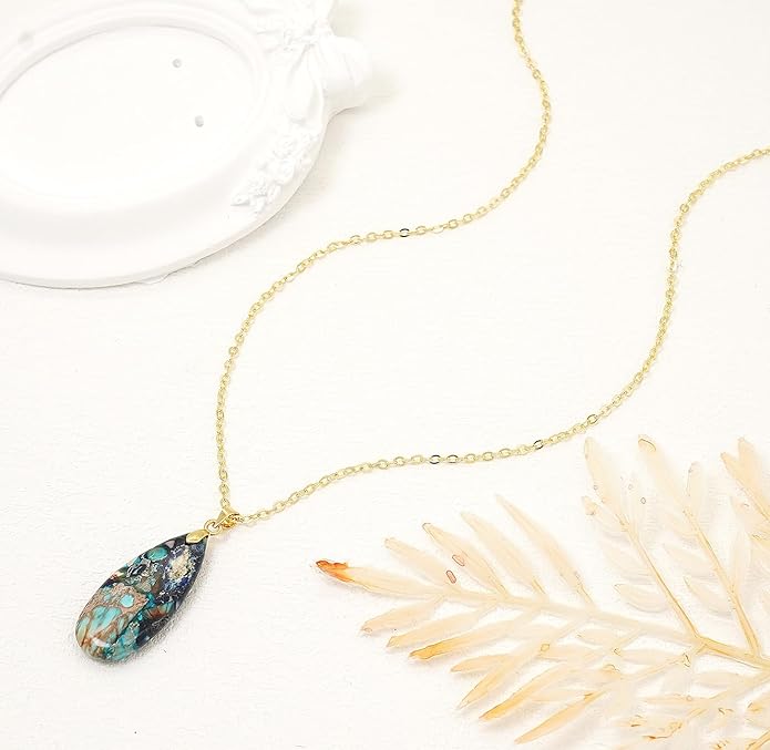 Stone Necklaces for Women Teardrop Gemstone Pendant Necklace Natural Stone Chain Necklaces