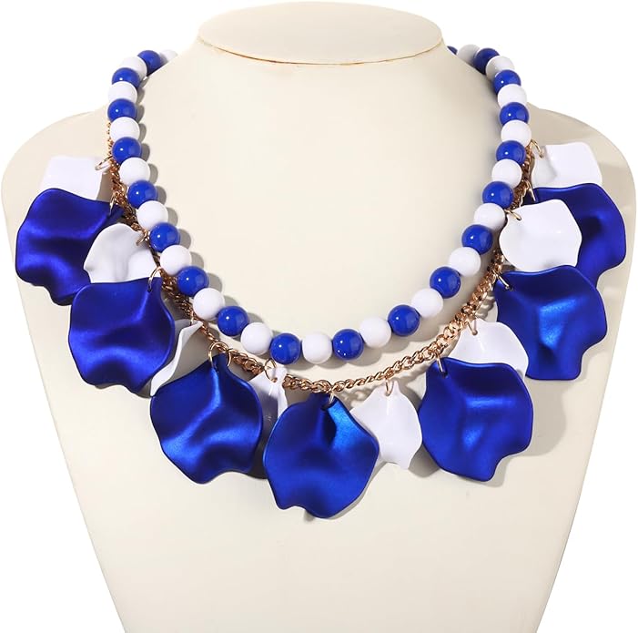 Flower Petal Necklace Earrings Set Layered Statement Beaded Jewelry Set for Women Summer Necklace Earrings