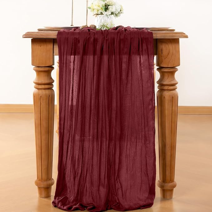 Burgundy Table Runner Cheesecloth Table Runner 10FT Farmhouse Table Runners 120 Inches Fall Table Decor Dining Room Centerpiece Wedding Boho Baby Shower Birthday