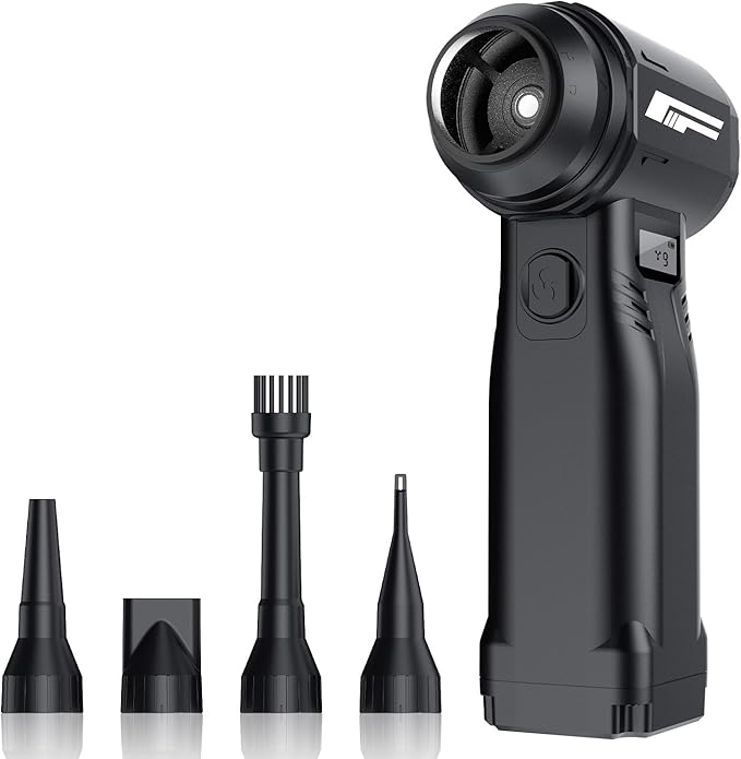 Instant Dust Removal — Compressed Air Duster 90,000 RPM with 40mm Nozzle, LED Light, TFT Display, 9-Speed Adjustable Rechargeable Air Duster, 10,000mAh Battery, 5 Nozzles for Computer,blowers