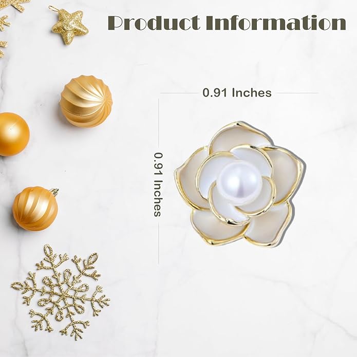 Pearl Flower Brooch for Women - Gold Plated Pearl Flower Pin Rhinestone Buttons Lapel Pin Jewelry - Valentine's Day Gift