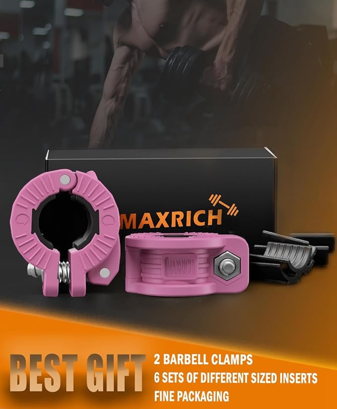 MAXRICH Barbell Clamp 1 inch Multiple Sizes & Adjustable Weight Clips for Quick Release Barbell Collars