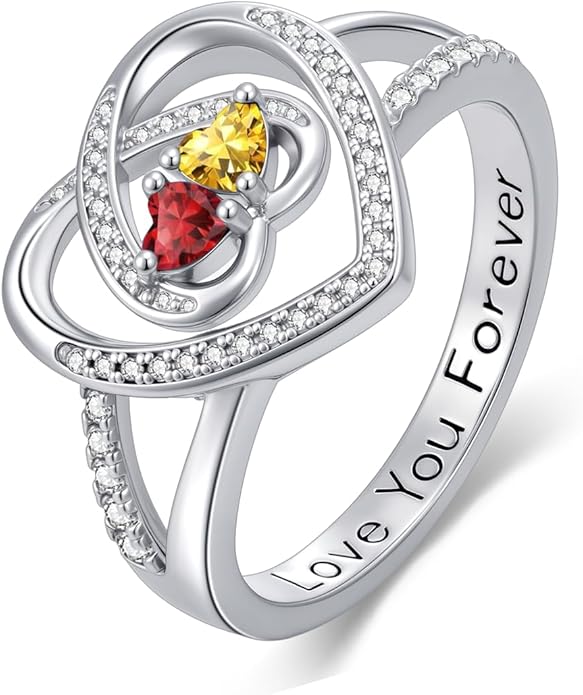 Valentine's Day Gifts for Women Birthstone Rings for Women Heart Statemet Engagement Eternity Wedding Promise Rings Jewelry Anniversary Christmas Valentine Mothers Day Birthday Gifts for Wife Her Girlfriend