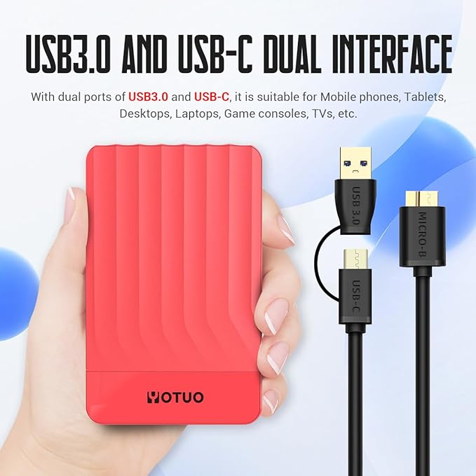 Portable External Hard Drive Storage Expansion Mobile HDD USB 3.0 for PC, Mac, Desktop, Laptop, PS4, PS5, Xbox One X/S, Xbox 360, Xbox Series X/S, Office & Game (Red, 1TB)