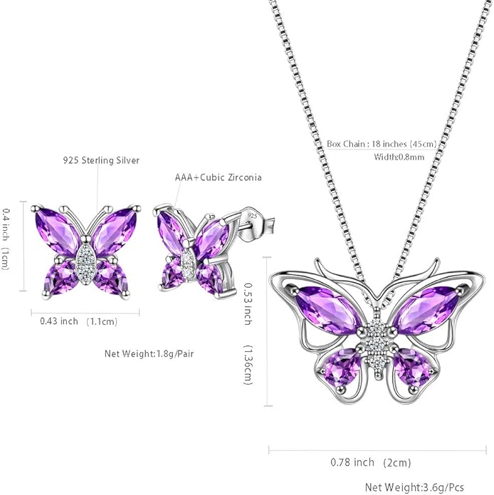 Aurora Tears Butterfly Jewelry,Women 925 Sterling Silver Butterflies Birthstone Pendant Necklace/Earrings/Rings Wedding Gift