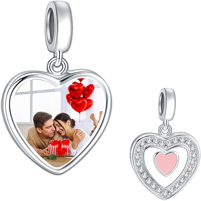 Annmors Personalized Photo Charm for Bracelet Necklaces,925 Sterling Silver Charm Love Heart Shaped Engraved Customize Picture Gift for Birthday Mother's Day Christmas,Bead Charms Jewelry for Women