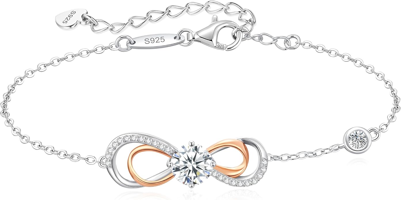 Seelove Moissanite Infinity Heart Bracelets for Women,925 Sterling Silver,18K Gold Plated,Adjustable Anniversary Birthday Fine Jewelry Gifts for Wife Her Mom