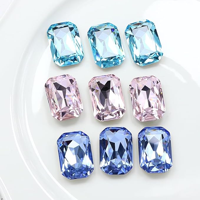 8Pcs Octagon Crystal Pointback Rhinestones,27 * 18.5mm Large Glass Rhinestones Gem Stones for Crafts Dress Shoes Jewelry Making，Pink