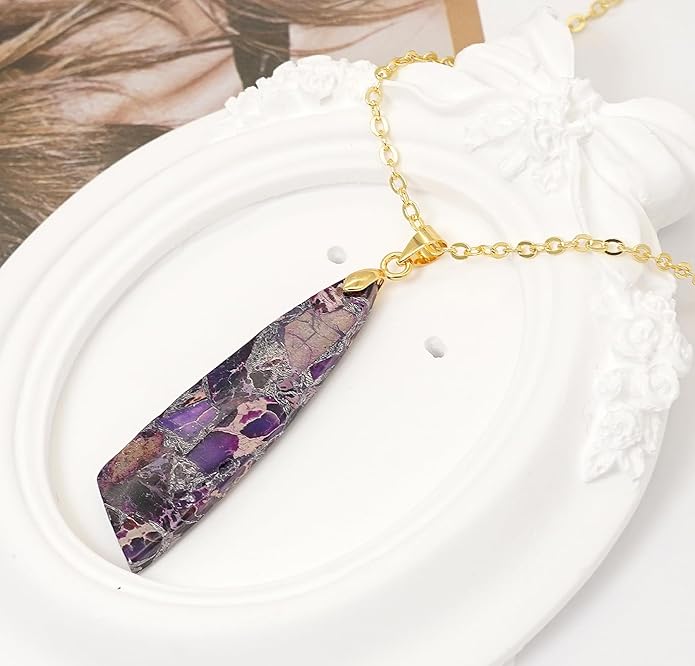 Nature Stone Necklaces for Women Boho Pendant Necklace 18K Gold Chain Necklaces